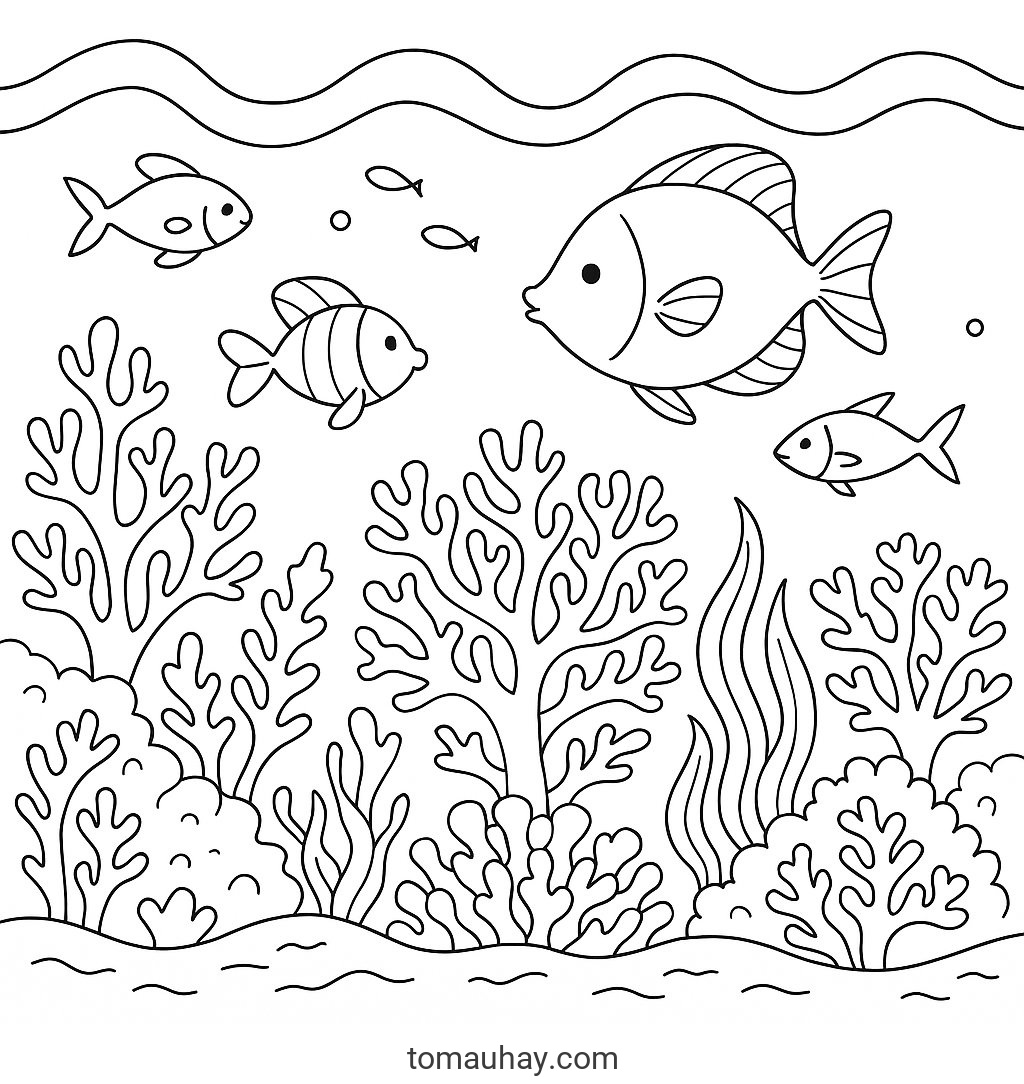 Tranh tô màu nhiều chi tiết cho bé 2026 | Tải PDF miễn phí - Cảnh biển đại dương