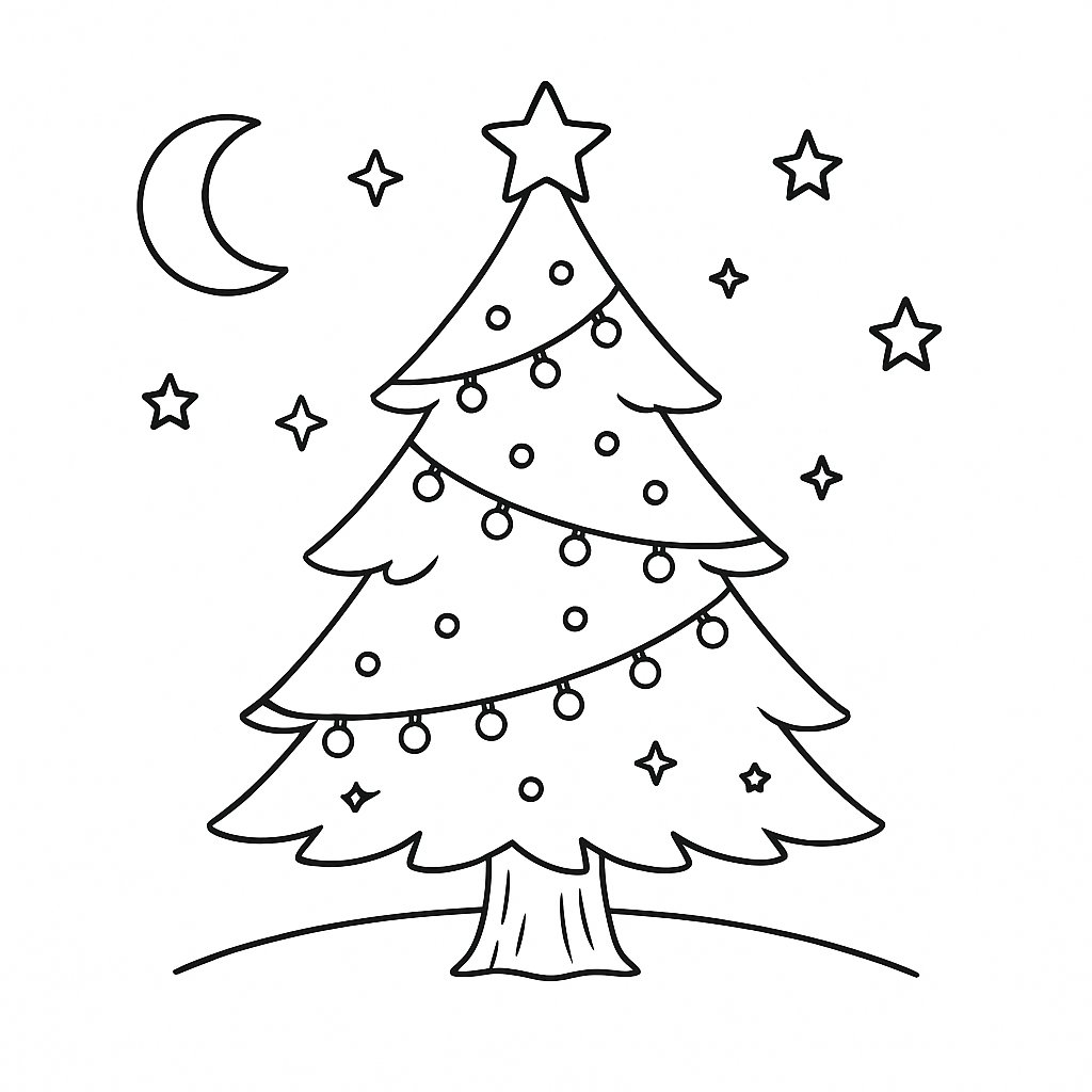 Tô màu cây thông Noel cho bé 2025 dễ tải PDF