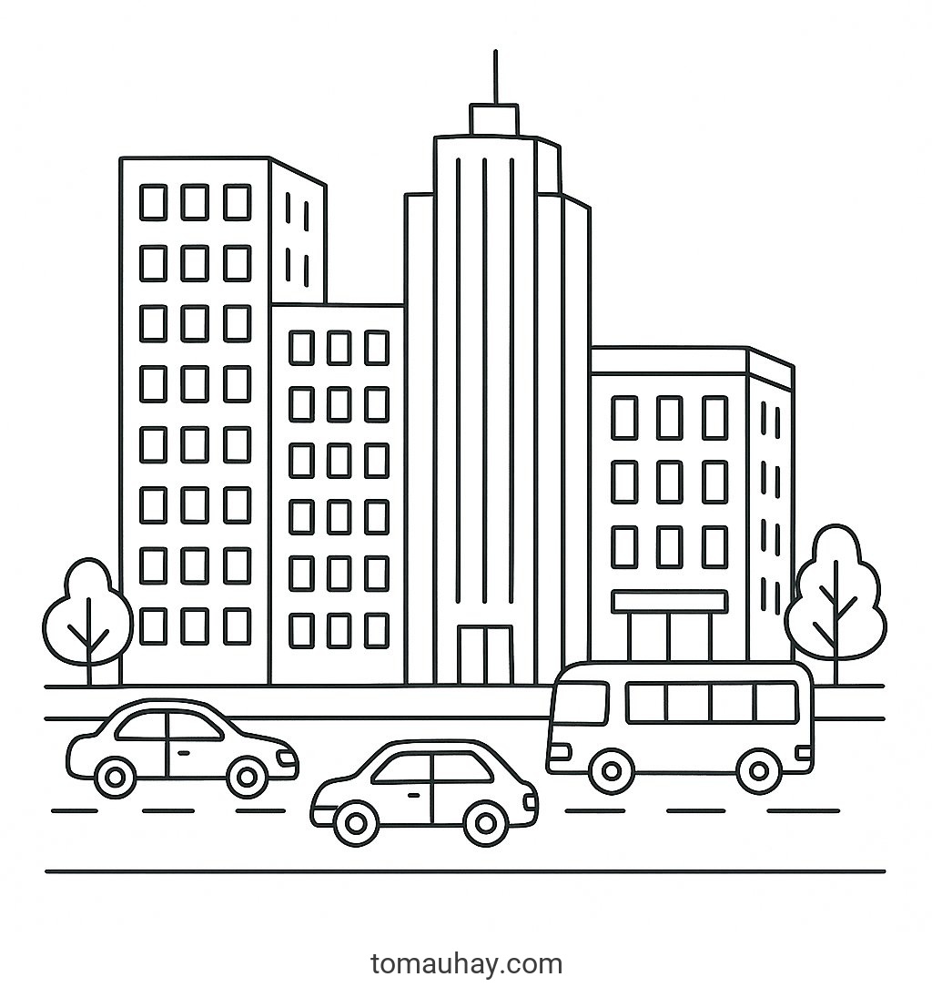Tranh tô màu nhiều chi tiết cho bé 2026 | Tải PDF miễn phí - Đô thị hiện đại