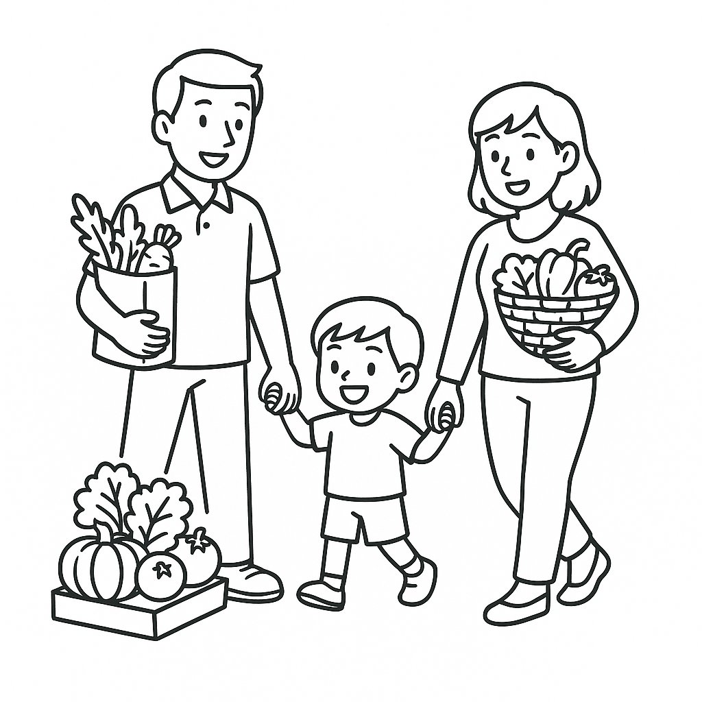 Gia đình đi chợ