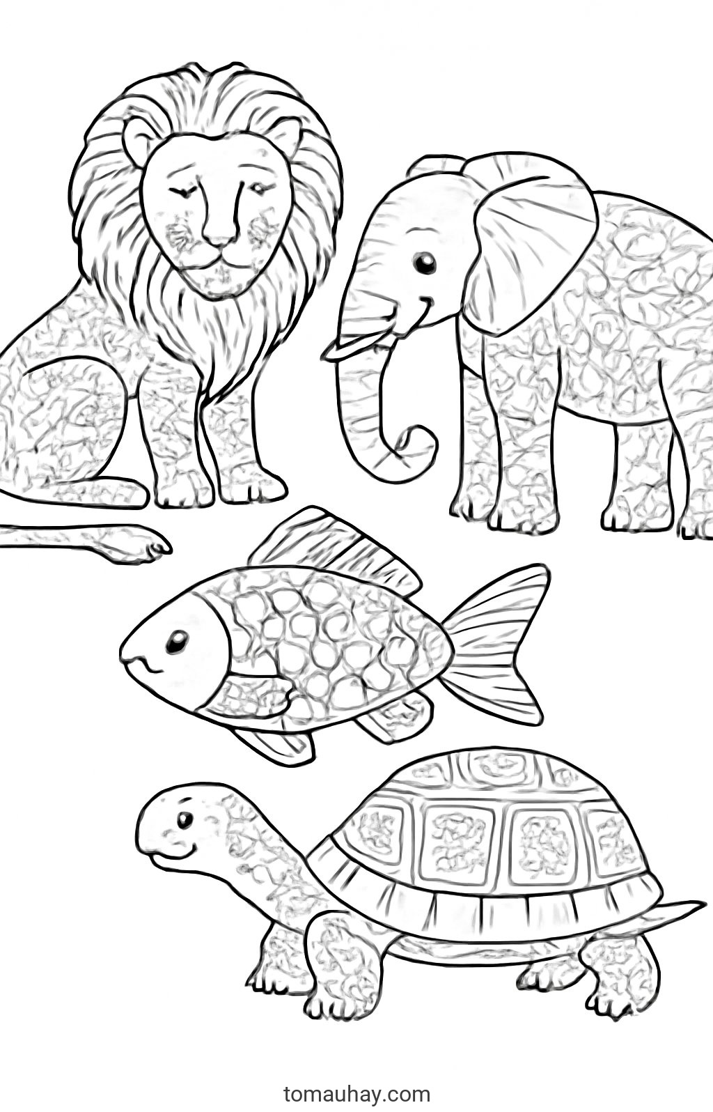Tranh tô màu nhiều chi tiết cho bé 2026 | Tải PDF miễn phí - Tranh động vật chi tiết