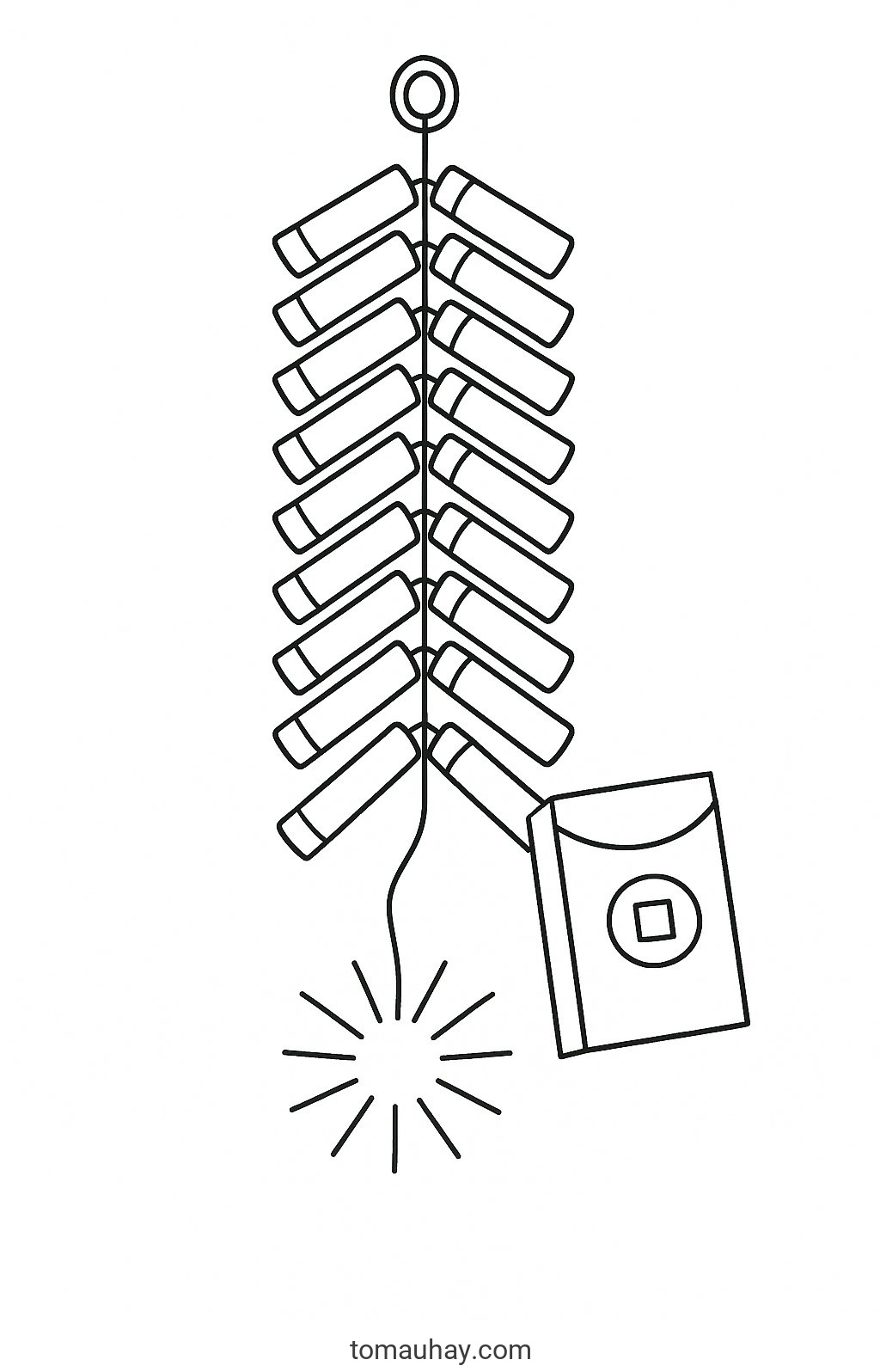 Tranh tô màu ngày Tết Nguyên Đán cho bé 2026 đẹp nhất - Tranh tô màu Pháo Tết truyền thống