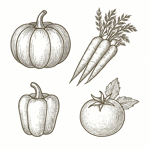 Tranh tô màu rau củ quả cho bé 2025 - Hình tô màu PDF