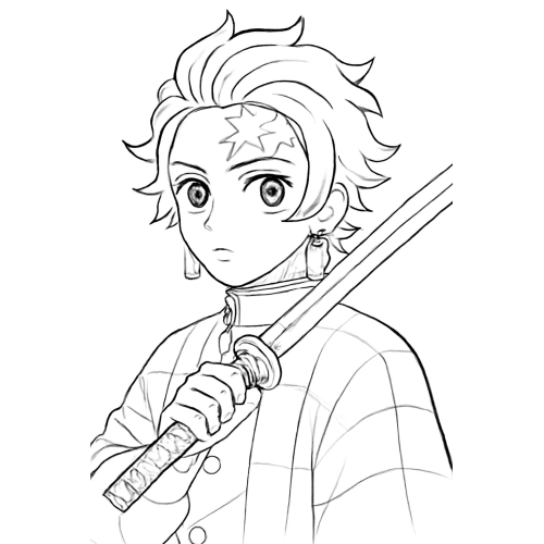 Tranh tô màu Tanjiro cho bé 2025 - Hình tô màu PDF