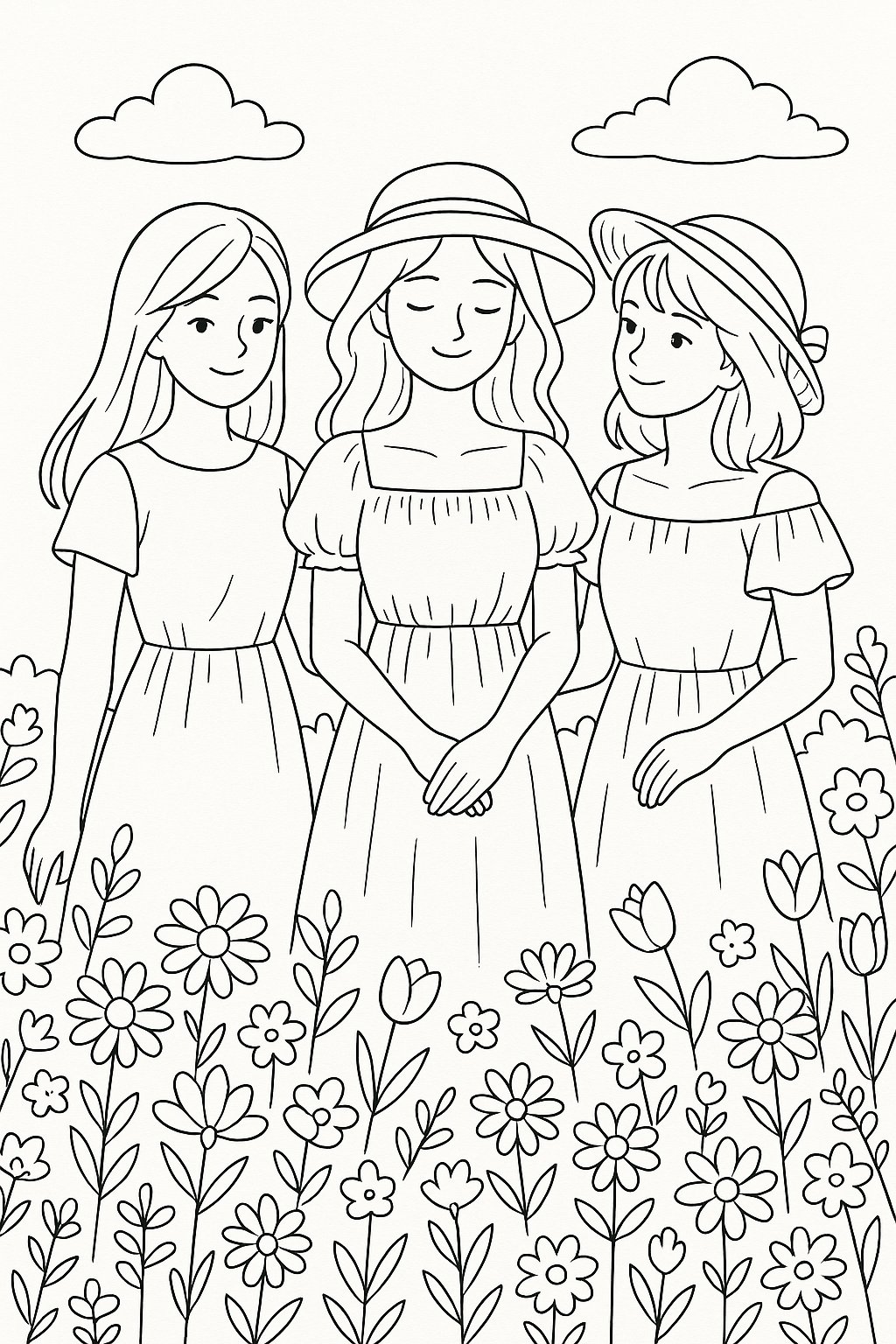 Ba cô gái trong vườn hoa