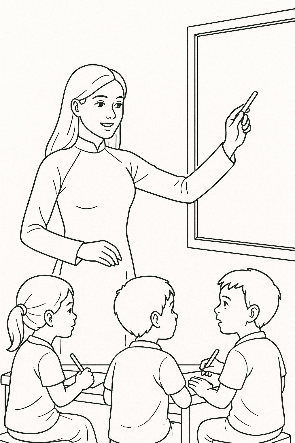 Cô giáo áo dài dạy chữ