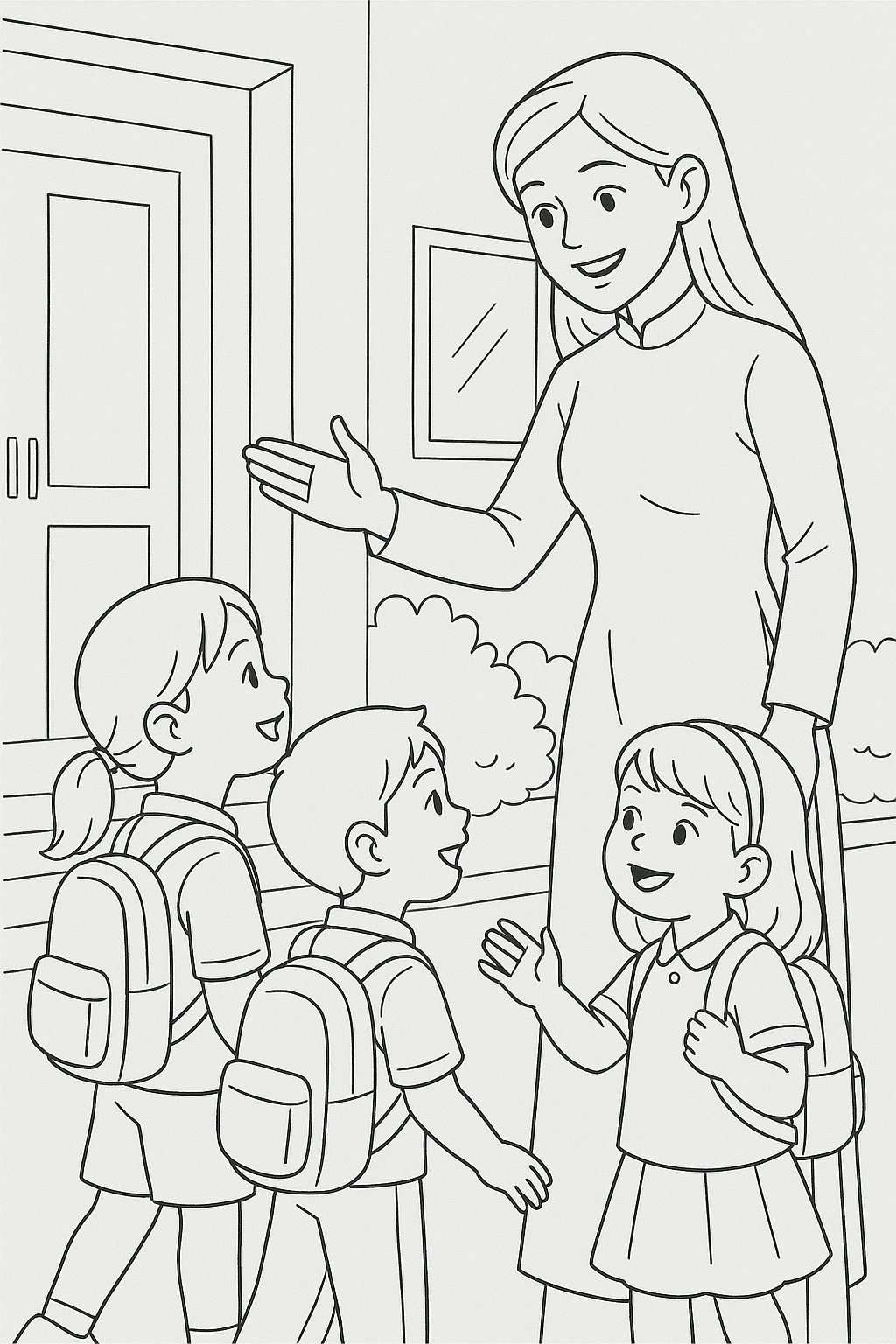 Cô giáo áo dài đón học sinh