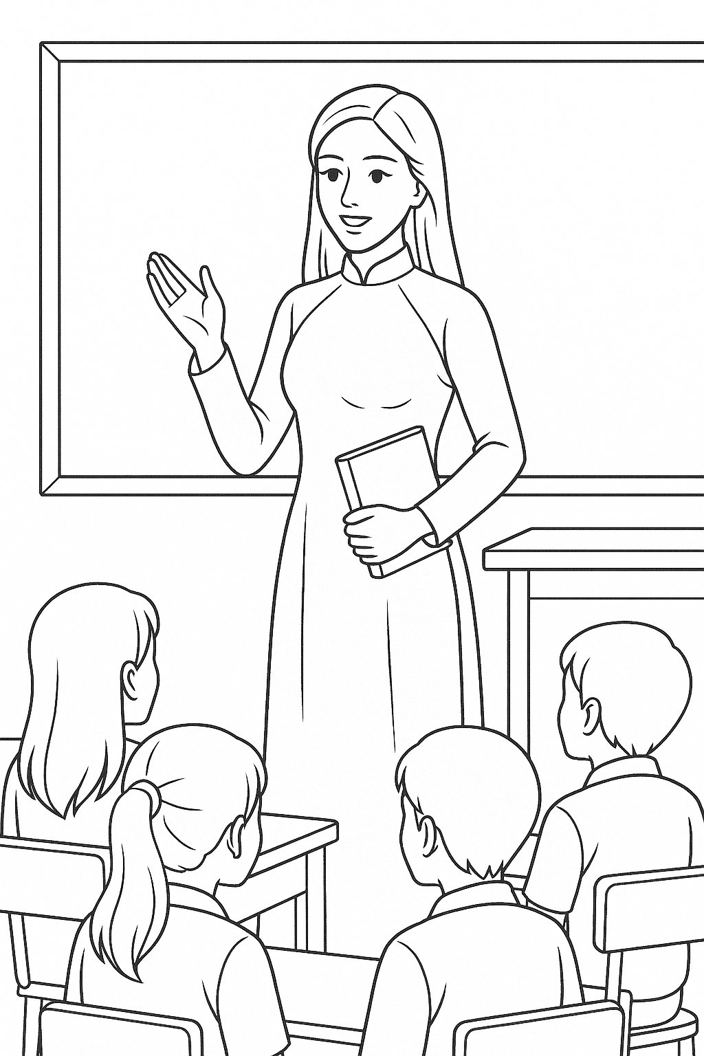 Cô giáo áo dài trong lớp học