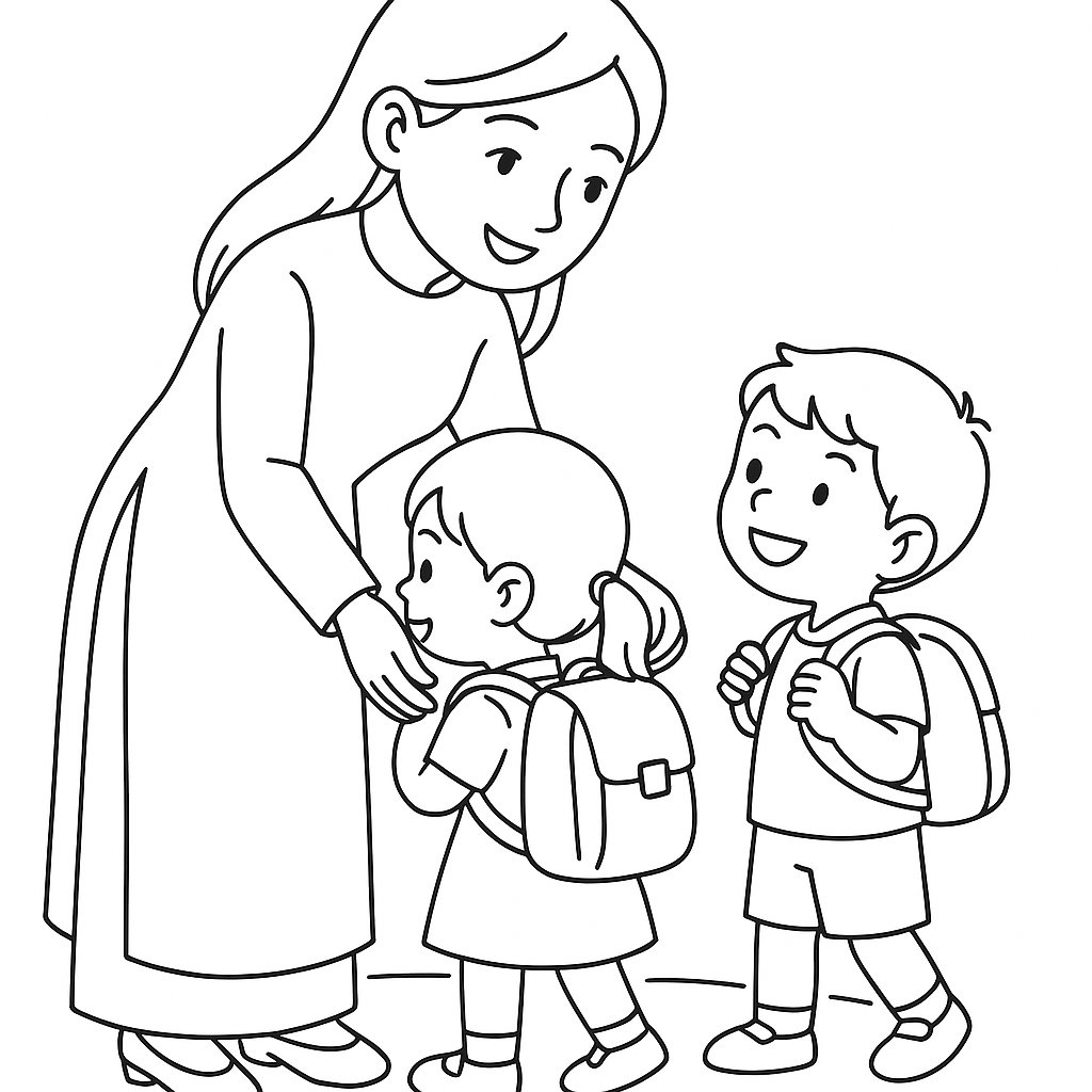 Cô giáo giúp trẻ mang đồ