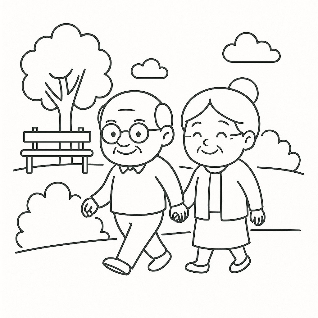 Ông bà dạo chơi trong công viên