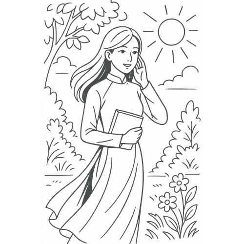 Tranh Tô Màu Cô Giáo Mặc Áo Dài Năm 2025 - Sáng Tạo Cho Bé