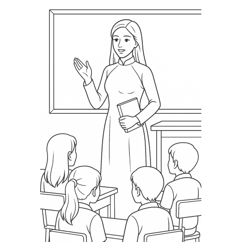 Tranh Tô Màu Cô Giáo Mặc Áo Dài Năm 2025 - Sáng Tạo Cho Bé