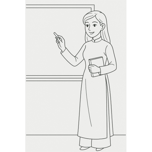 Tranh Tô Màu Cô Giáo Mặc Áo Dài Năm 2025 - Sáng Tạo Cho Bé