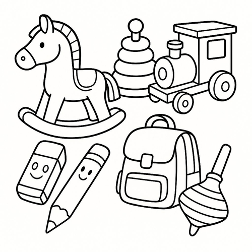 Tranh tô màu đồ chơi cho bé 2025 - PDF tải về