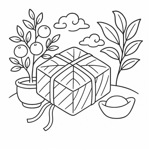 Tranh Tô Màu Gói Bánh Chưng Ngày Tết Cho Bé Năm 2025