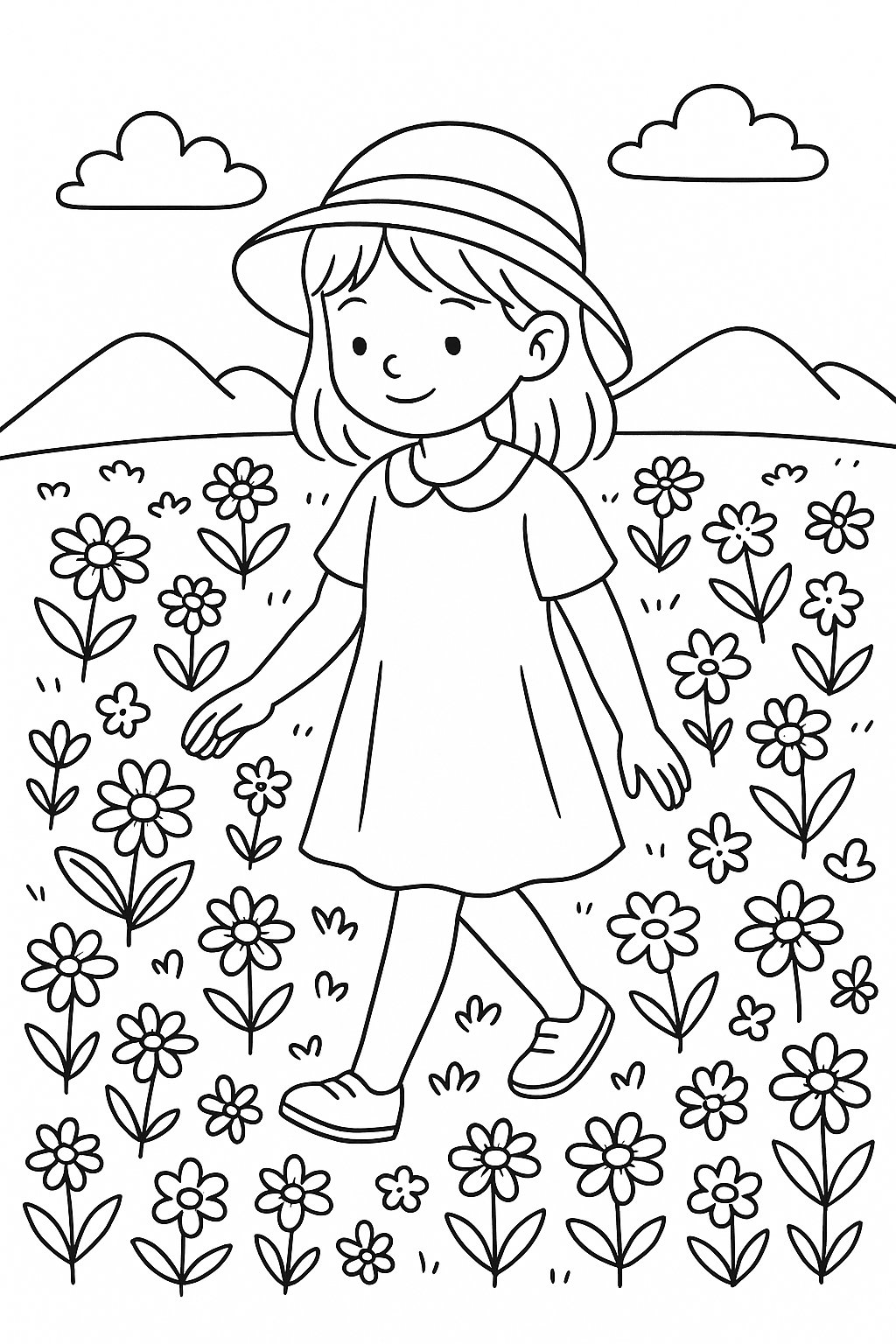 Bé gái và cánh đồng hoa