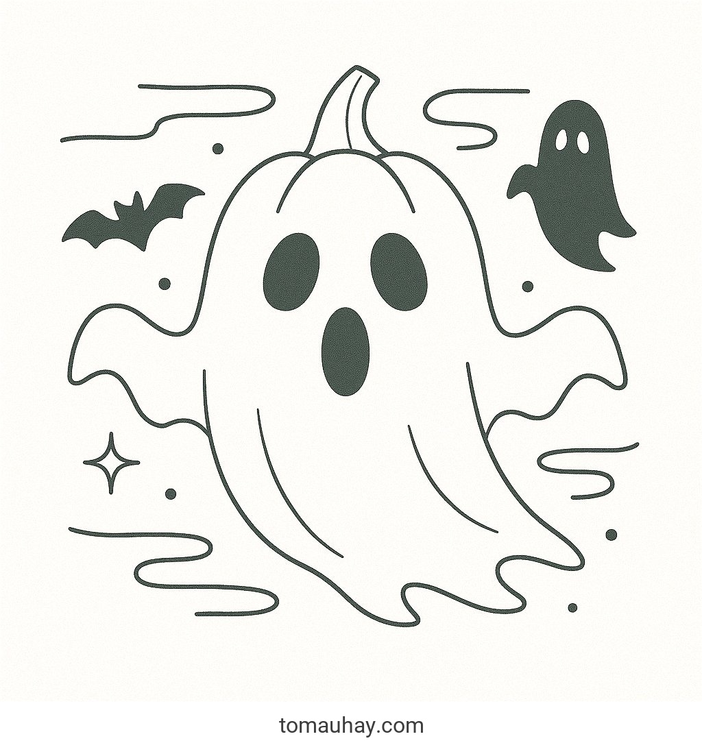 Tô màu bí ngô Halloween cho bé – Tranh tô màu 2026 - Bí ngô hình ma