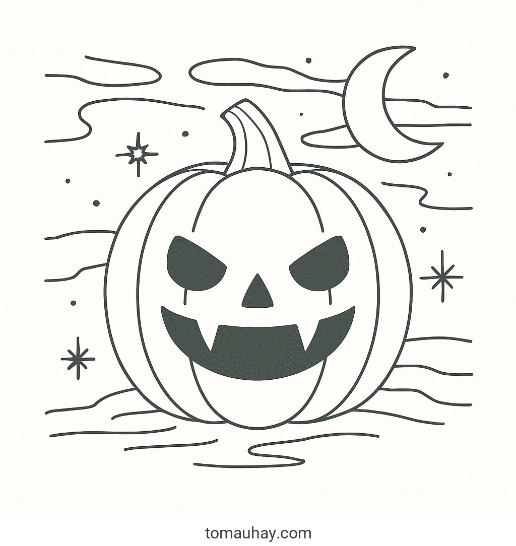 Tô màu bí ngô Halloween cho bé – Tranh tô màu 2026 - Bí ngô huyền bí
