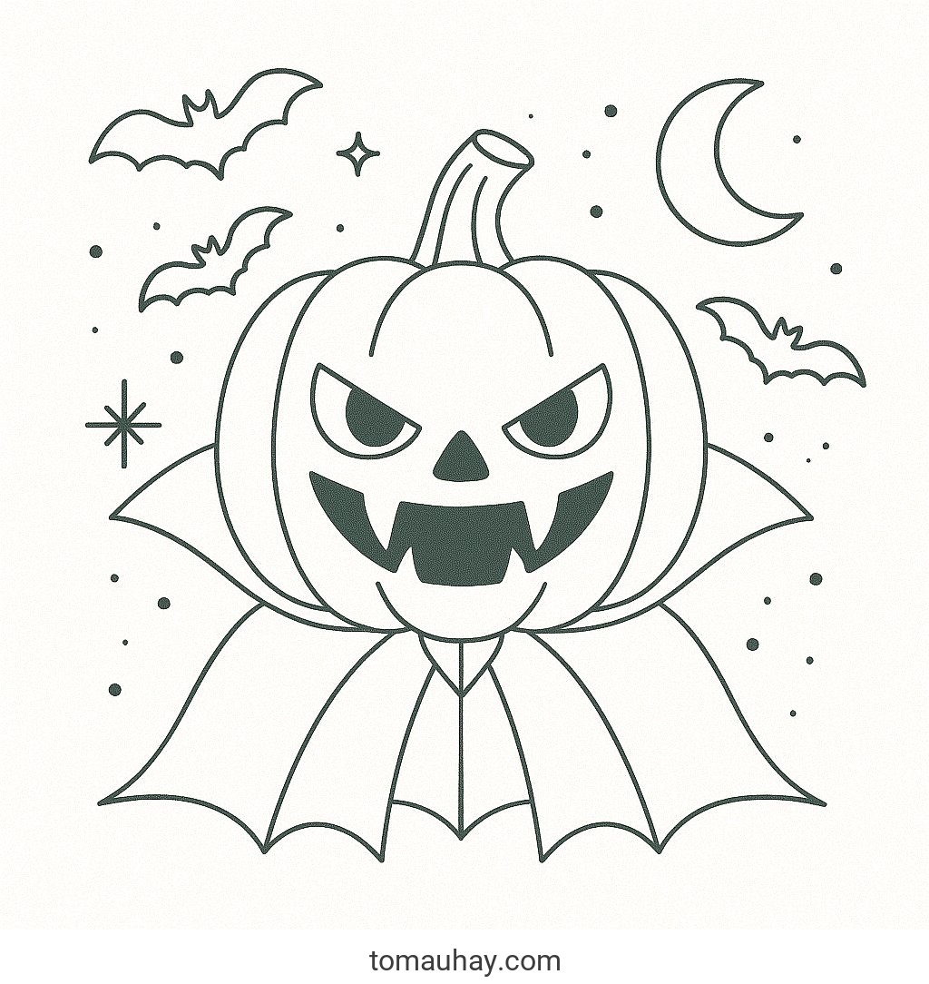 Tô màu bí ngô Halloween cho bé – Tranh tô màu 2026 - Bí ngô ma cà rồng