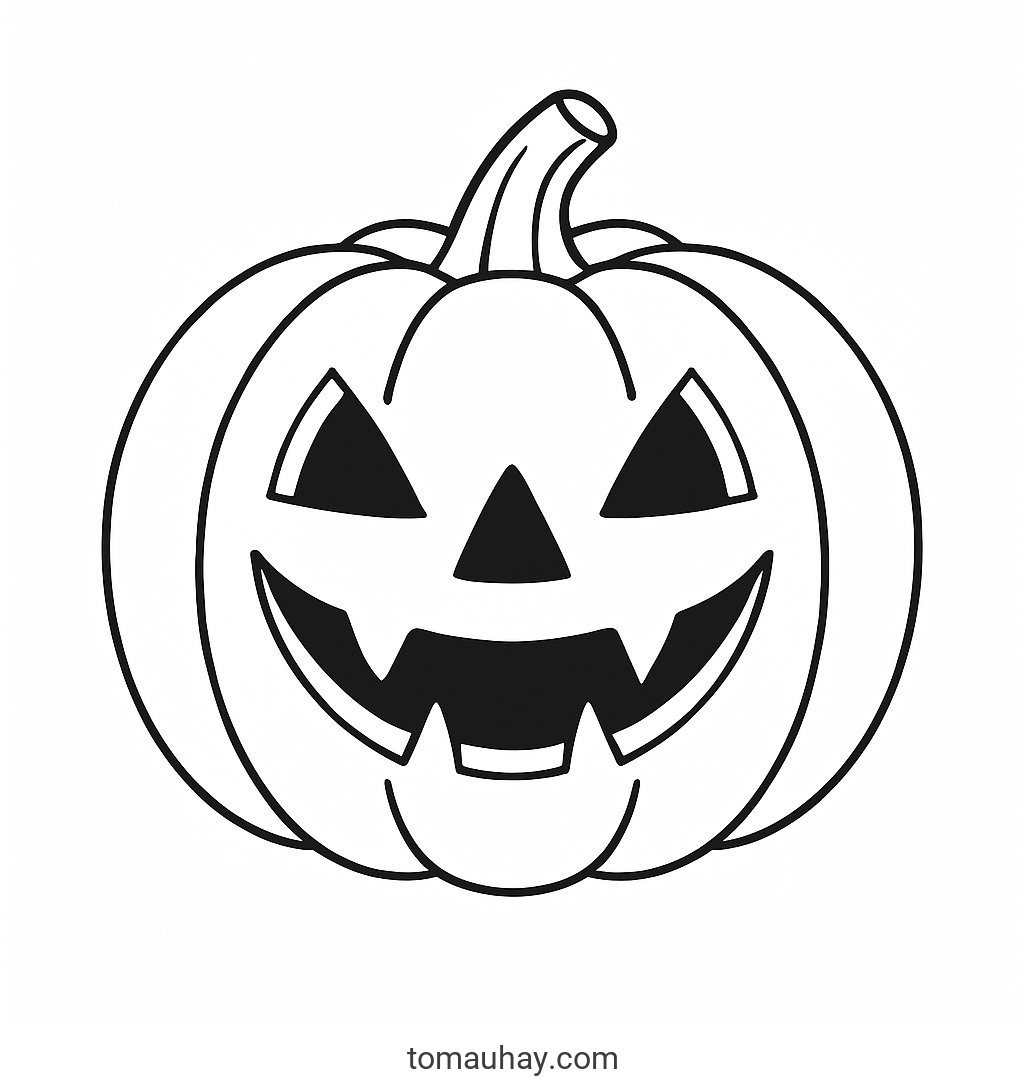 Tô màu bí ngô Halloween cho bé – Tranh tô màu 2026 - Bí ngô mặt cười truyền thống