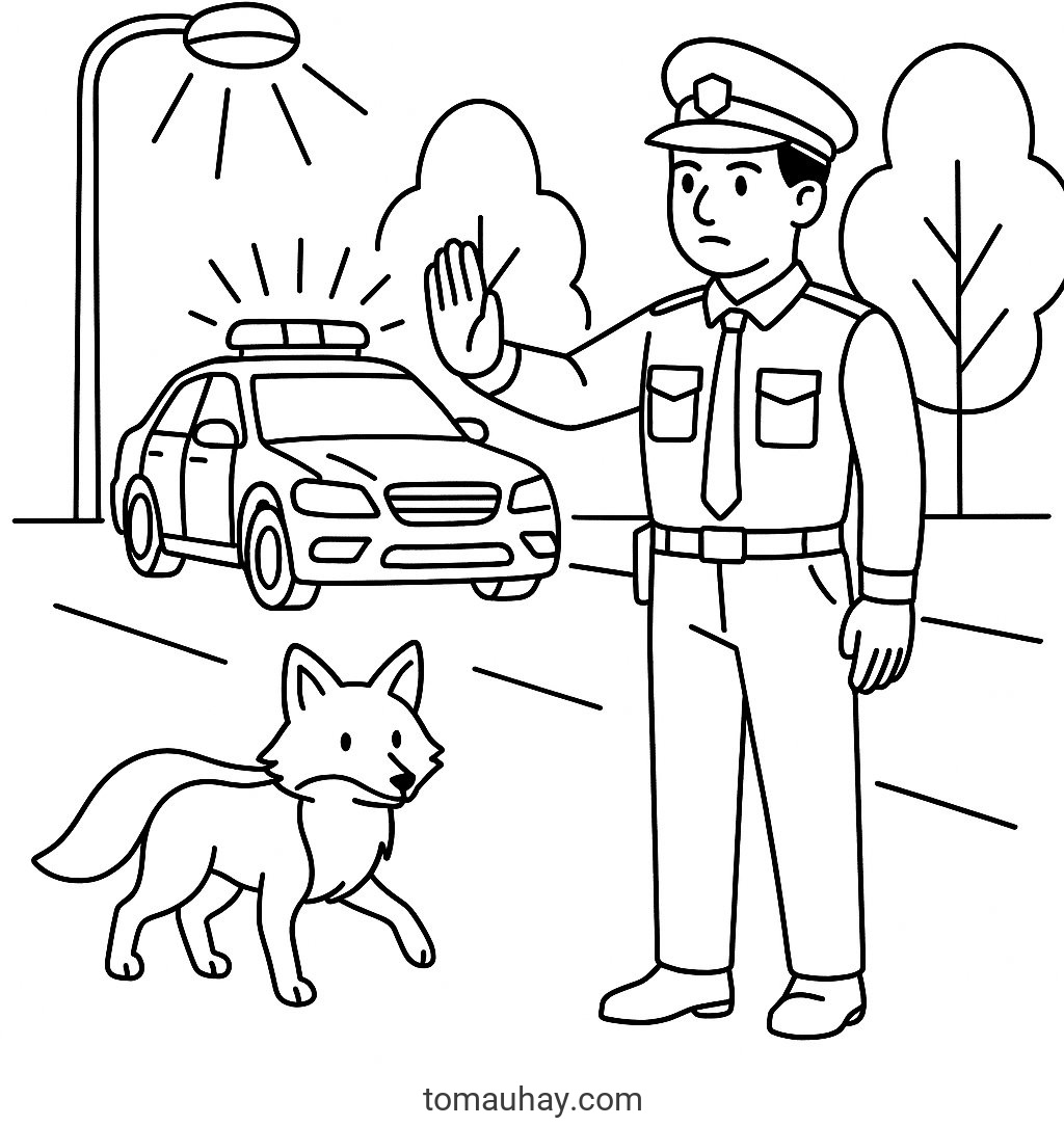 Tô màu chú cảnh sát giao thông cho bé – Tranh tô màu 2026 - Cảnh sát giao thông đêm tối