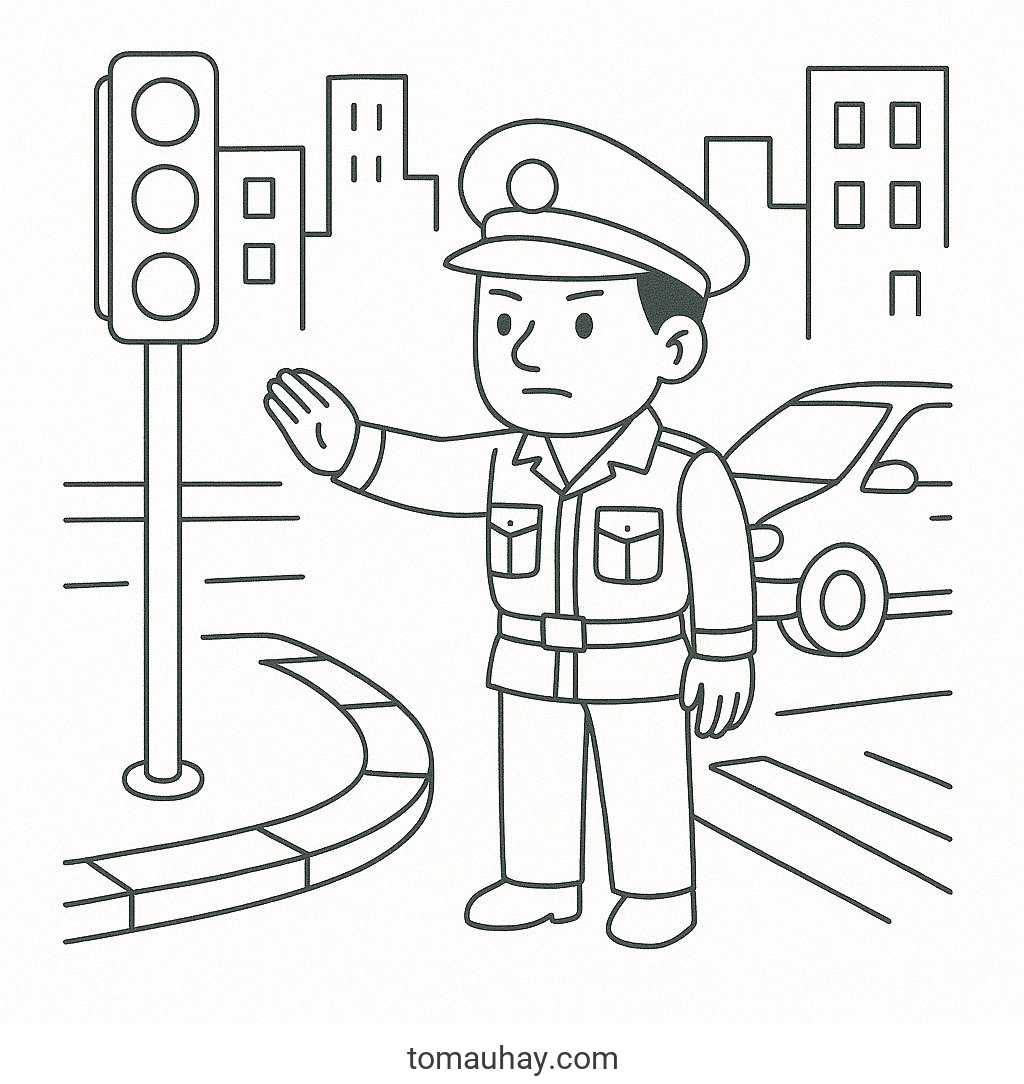 Tô màu chú cảnh sát giao thông cho bé – Tranh tô màu 2026 - Cảnh sát giao thông đường phố