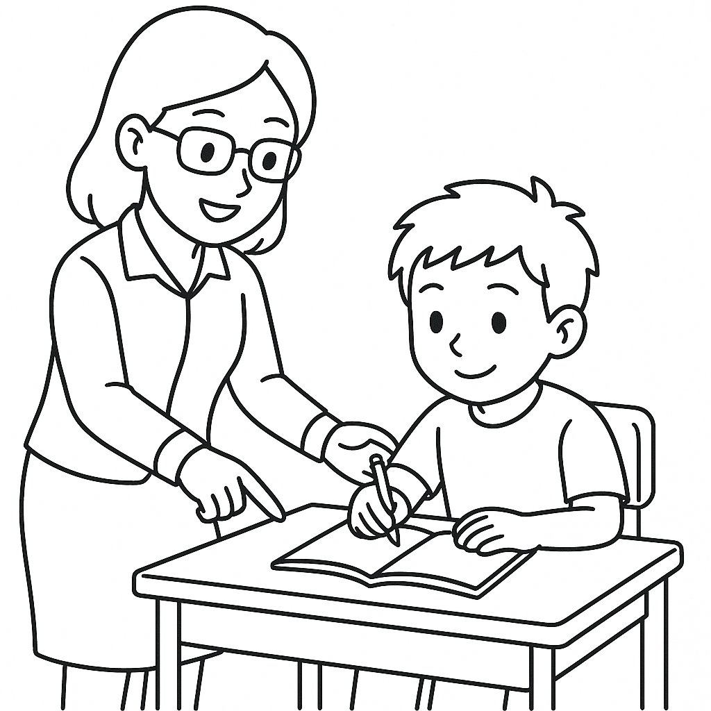 Cô giáo và học sinh làm bài tập