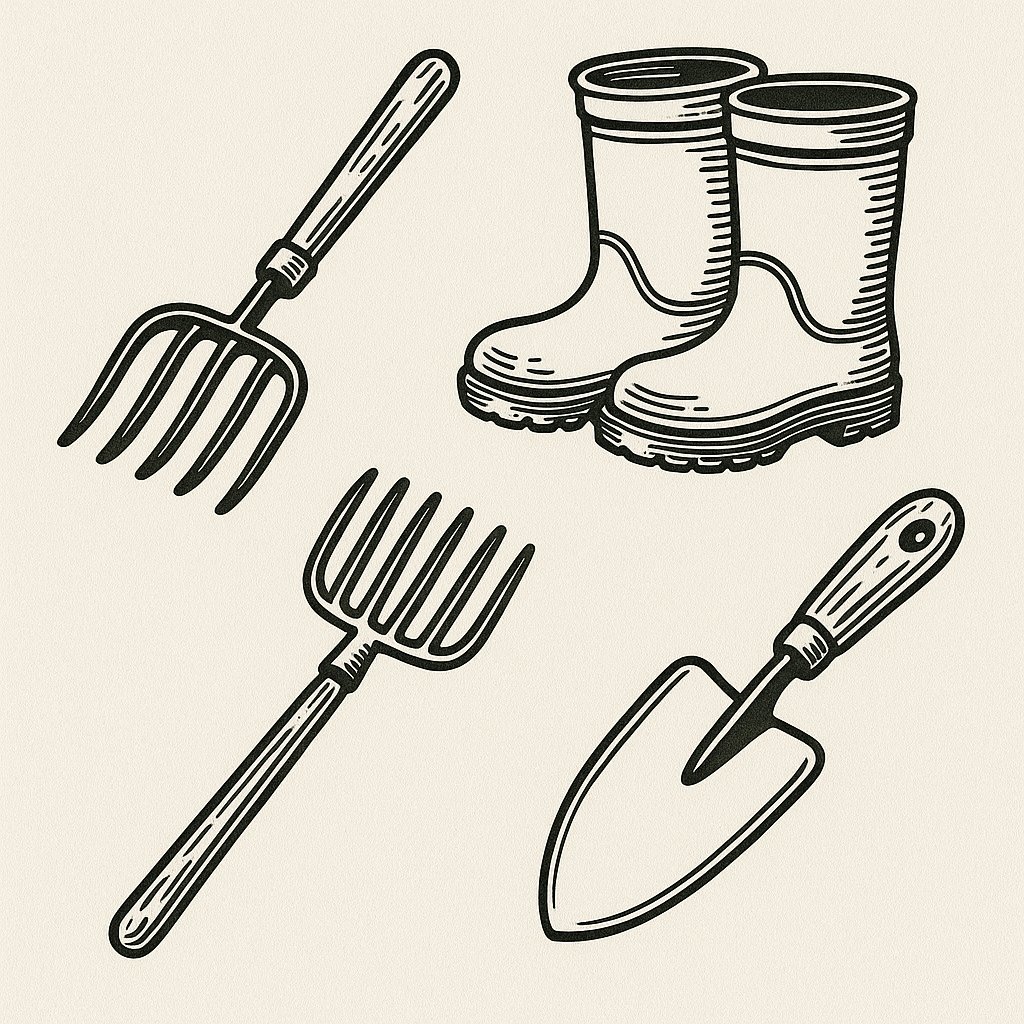 Dụng cụ nghề nông theo phong cách Retro