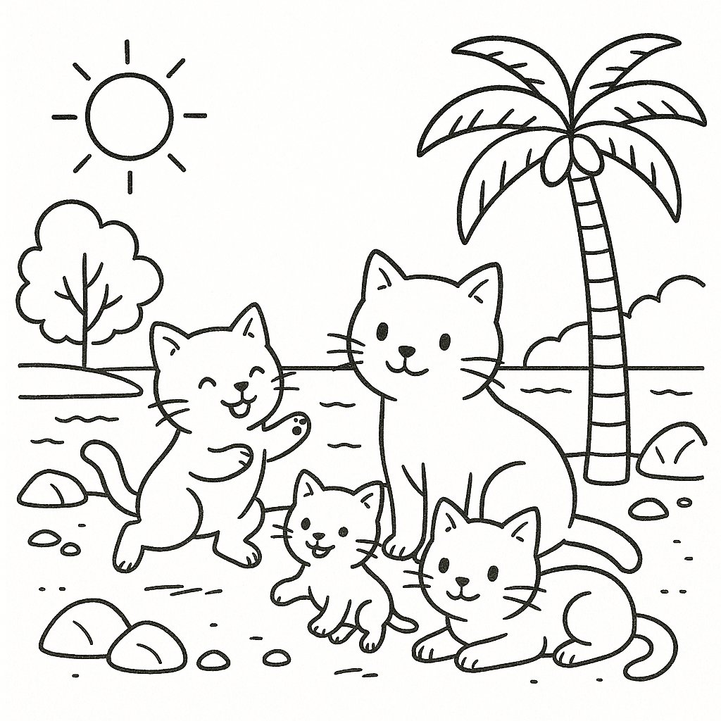 Tranh Tô Màu Gia Đình Mèo Cho Bé Năm 2025