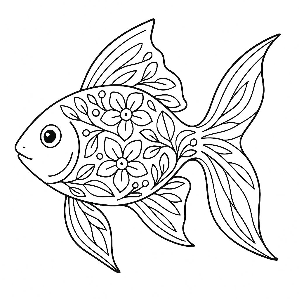 Tô màu cá vàng với họa tiết hoa văn