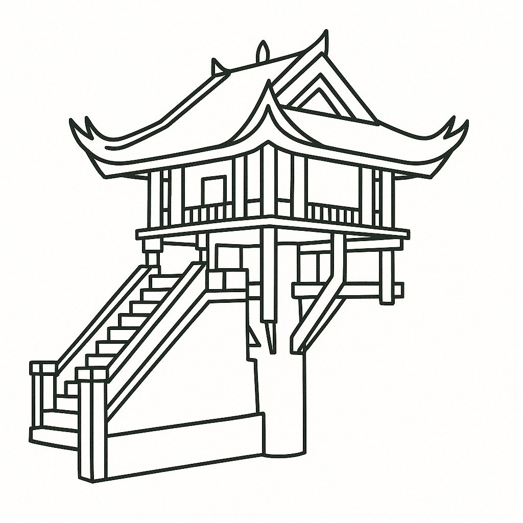 Tô màu chùa Một Cột hiện đại