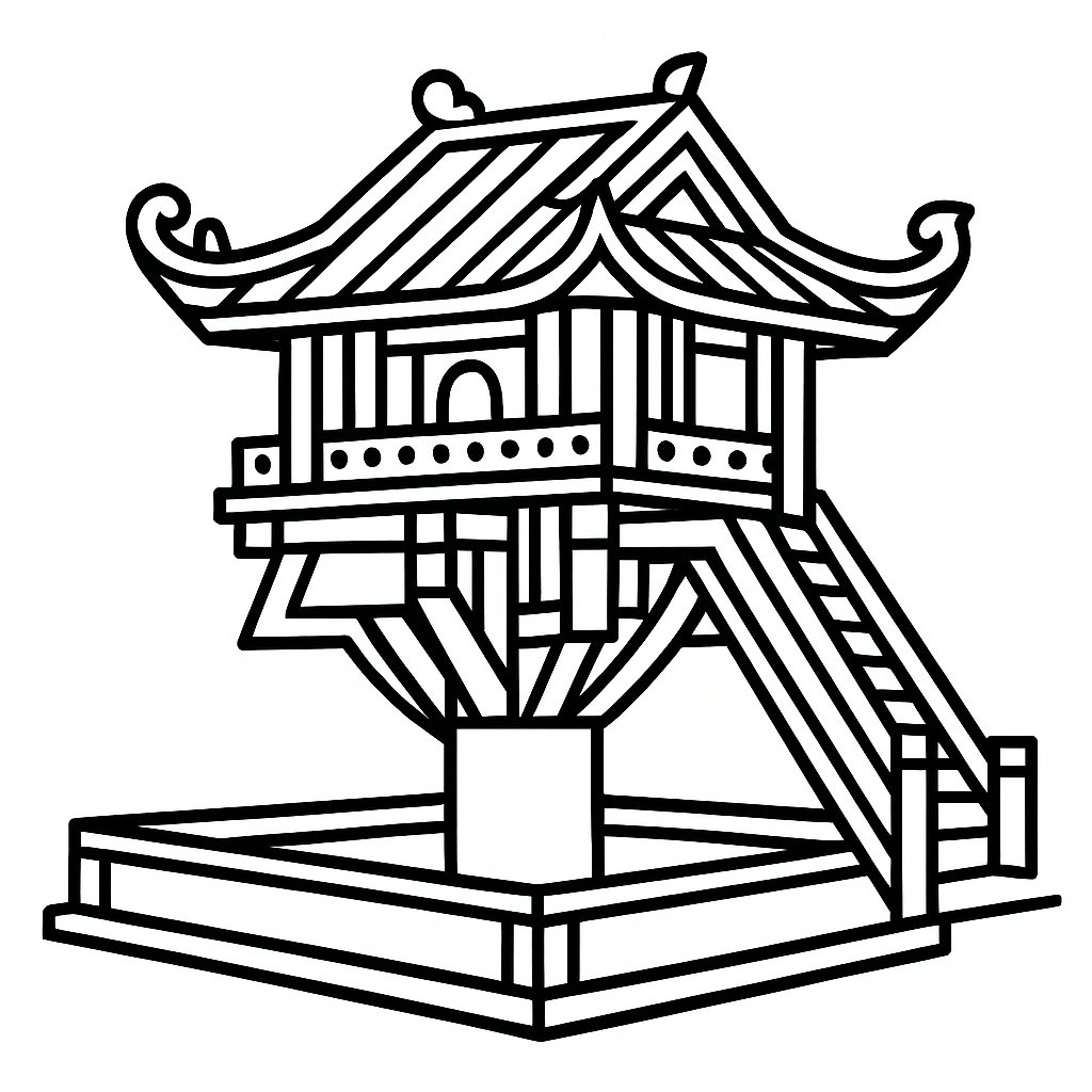 Tô màu chùa Một Cột phong cách pop art