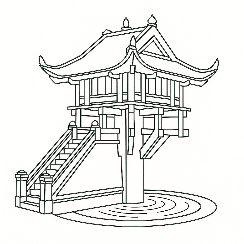 Tô màu chùa Một Cột với ánh kim