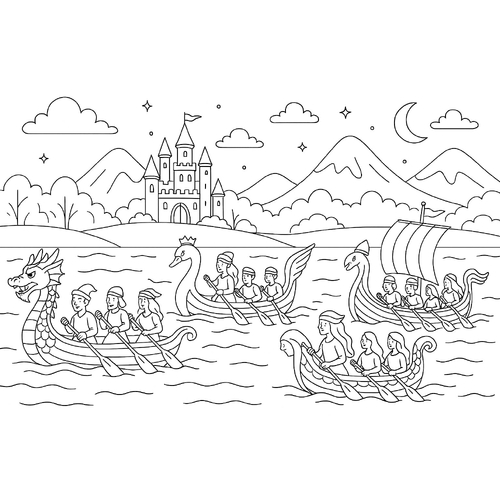 Tranh Tô Màu Lễ Hội Đua Thuyền Cho Bé Năm 2025