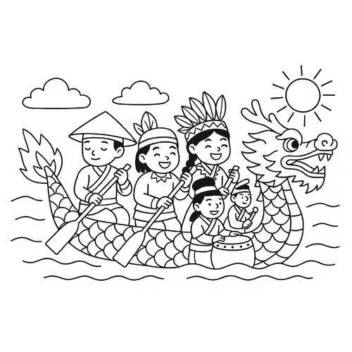 Tranh Tô Màu Lễ Hội Đua Thuyền Cho Bé Năm 2025