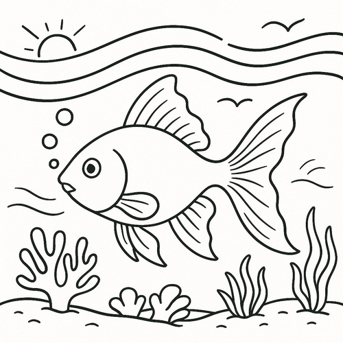 Tô màu con cá vàng cho bé 2025 – Hình tô màu dễ thương