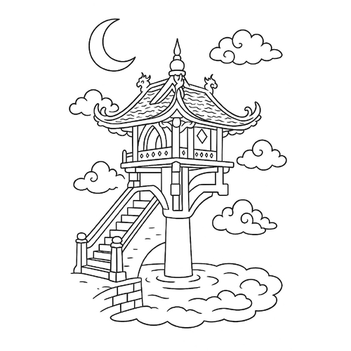 Tô màu chùa Một Cột cho bé 2025 – Tranh tô màu dễ thương