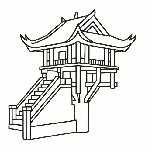 Tô màu chùa Một Cột cho bé 2025 – Tranh tô màu dễ thương