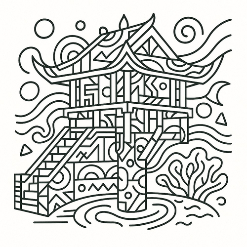 Tô màu chùa Một Cột cho bé 2025 – Tranh tô màu dễ thương