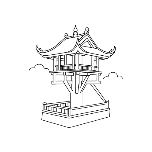 Tô màu chùa Một Cột cho bé 2025 – Tranh tô màu dễ thương