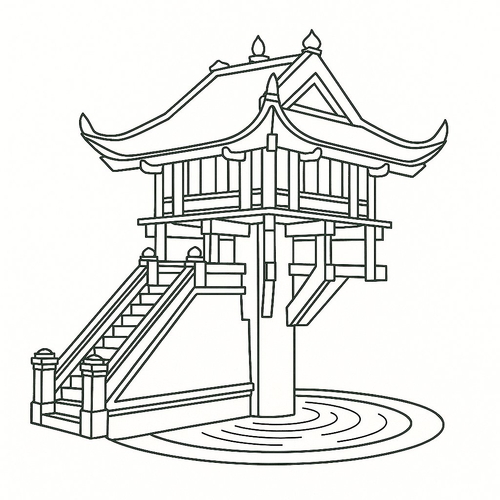 Tô màu chùa Một Cột cho bé 2025 – Tranh tô màu dễ thương