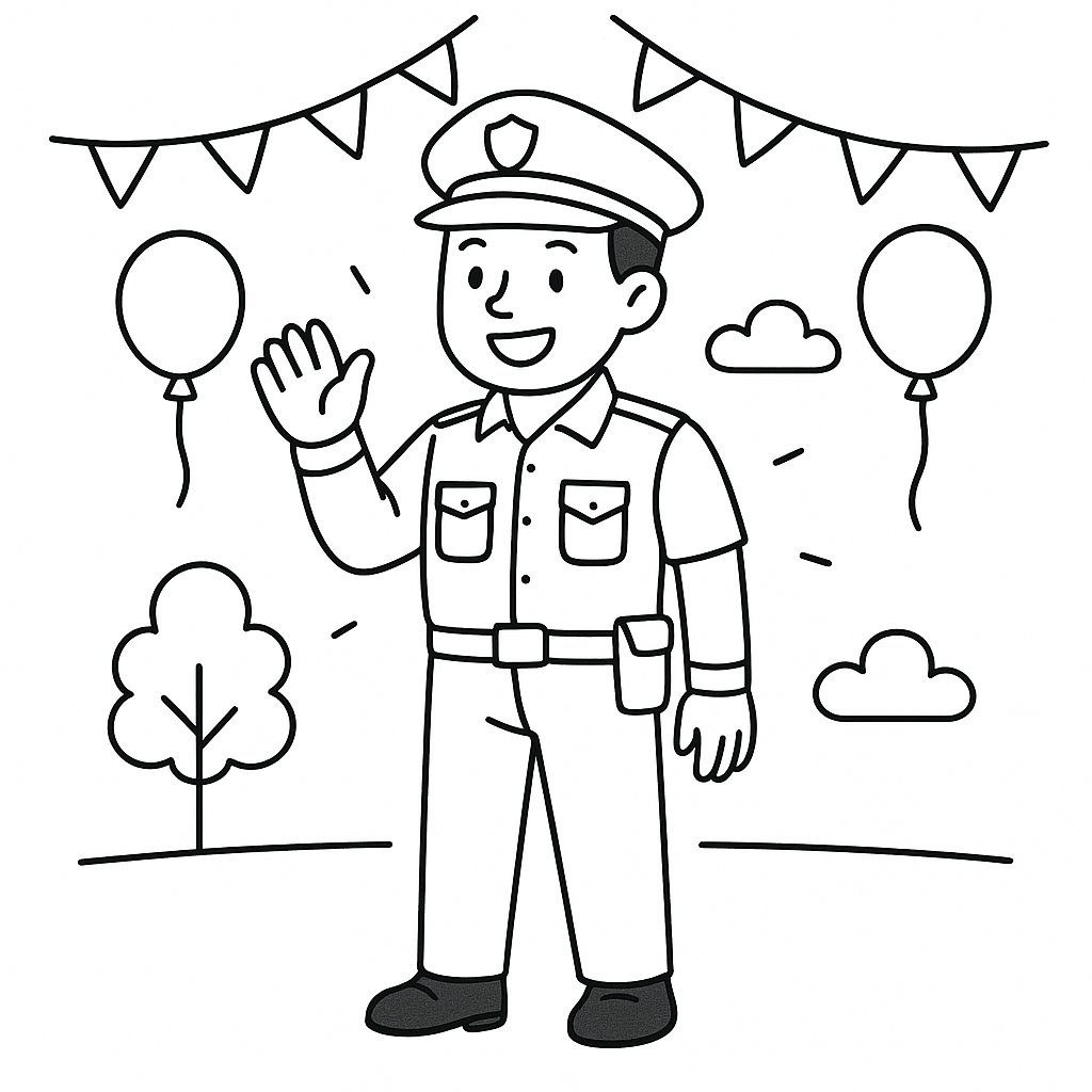 Tô màu chú cảnh sát cho bé đẹp, tải PDF miễn phí 2025
