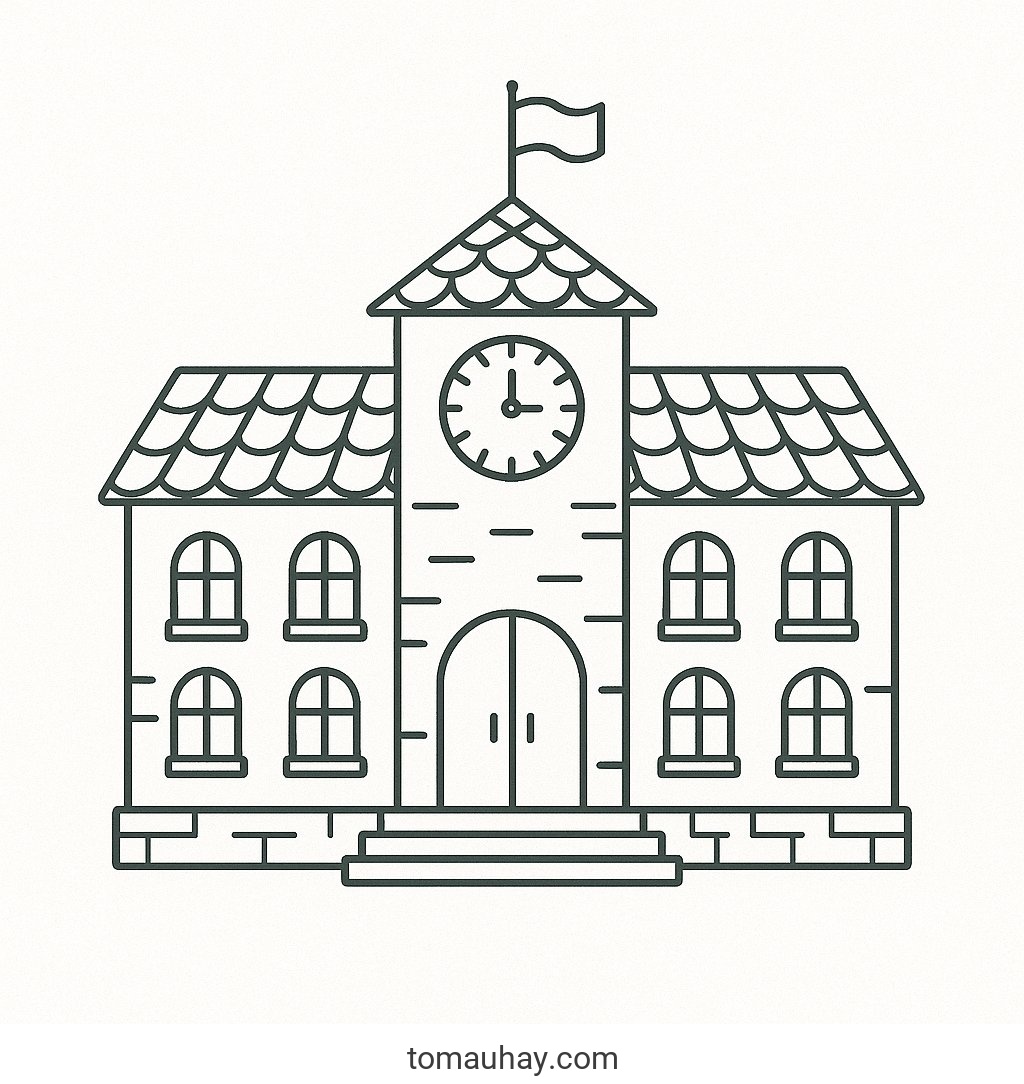 Tô màu ngôi trường cho bé 2026 - Hình tô màu đẹp - Ngôi trường cổ điển