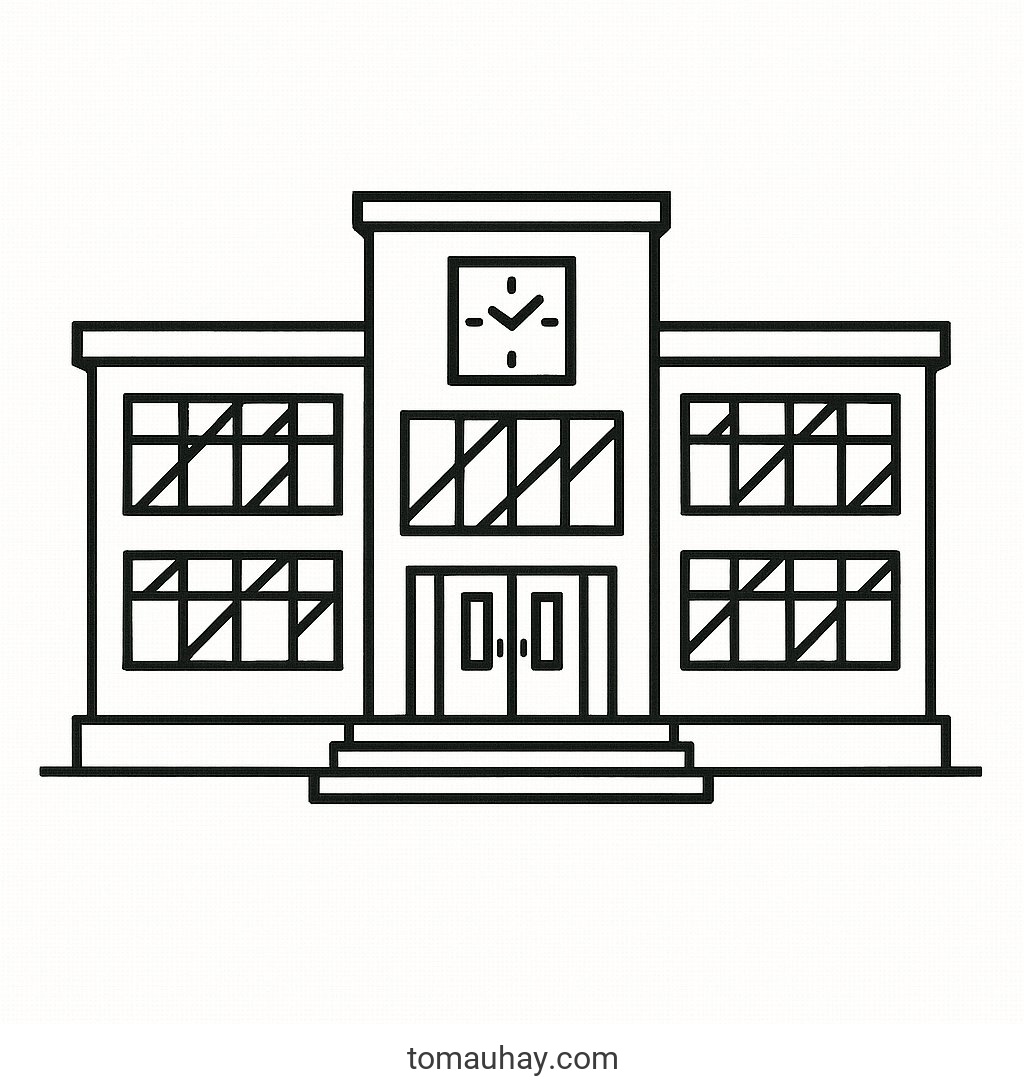 Tô màu ngôi trường cho bé 2026 - Hình tô màu đẹp - Ngôi trường hiện đại