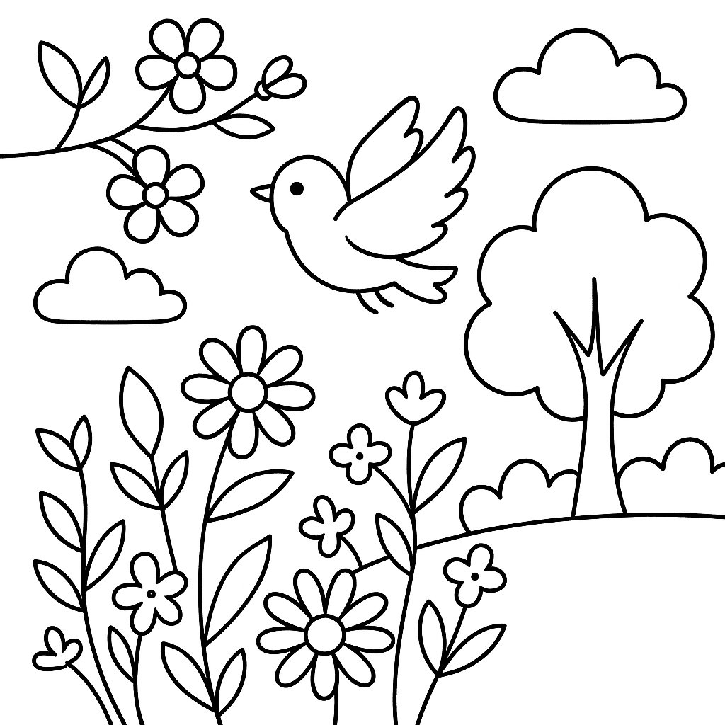 Tranh tô màu mùa xuân