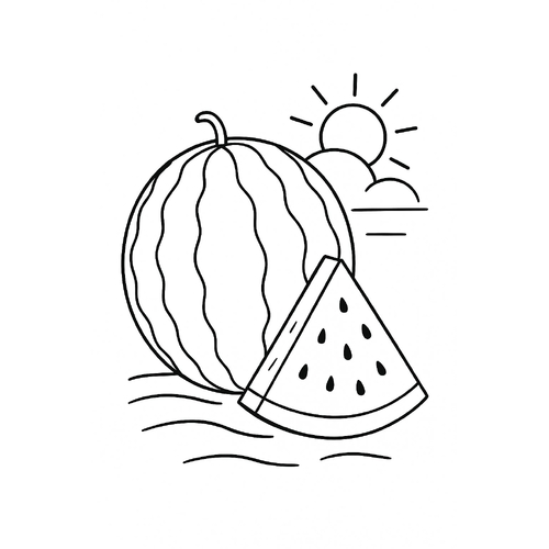 Tranh tô màu quả dưa hấu cho bé 2025 – Hình PDF miễn phí