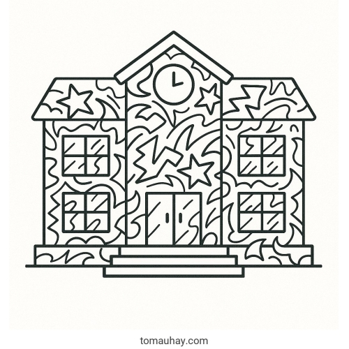 Tô màu ngôi trường cho bé 2026 - Hình tô màu đẹp