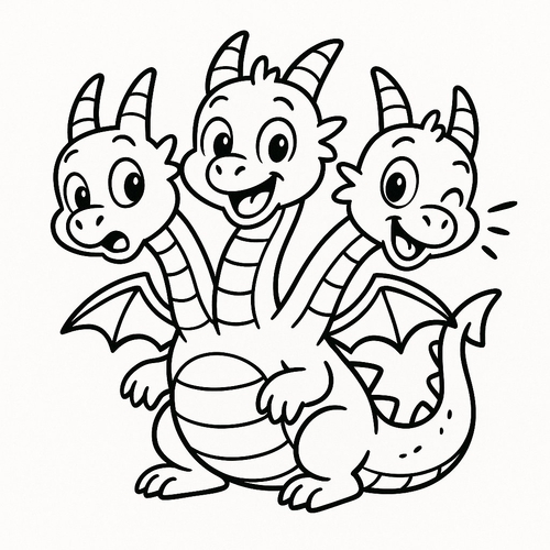 Tranh tô màu rồng 3 đầu cho bé 2025 - Tải PDF