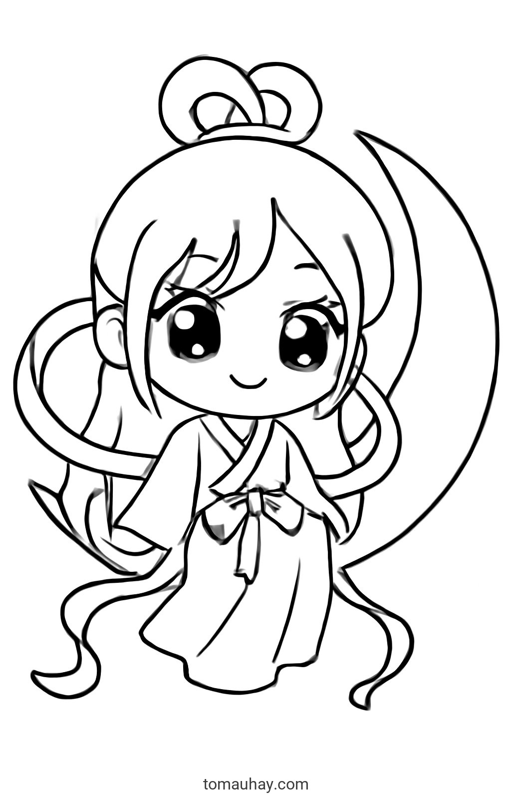 Tranh tô màu chị Hằng Nga cho bé PDF đẹp nhất 2026 - Phong cách Chibi