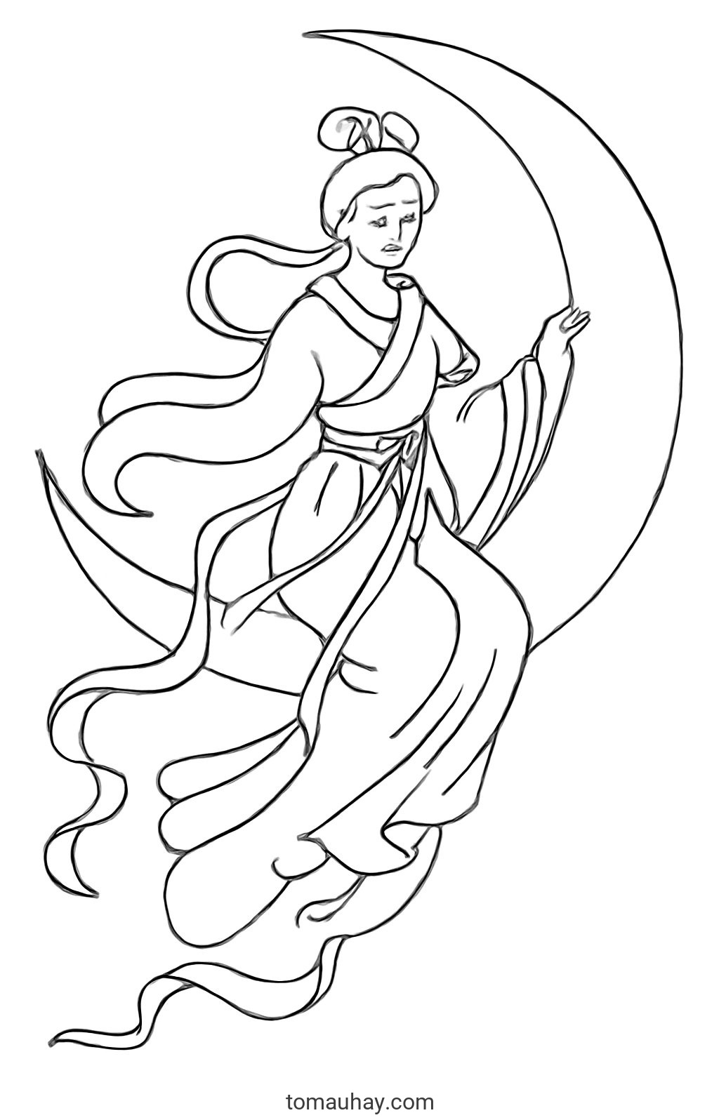 Tranh tô màu chị Hằng Nga cho bé PDF đẹp nhất 2026 - Phong cách Cổ Tích